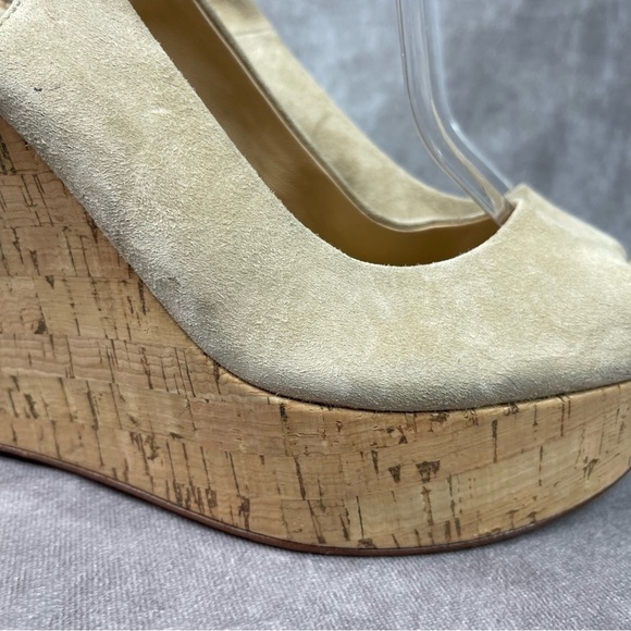 Veronica Beard Dali Suede Wedge Cork Sandals In Beige Color Size 10 - Picture 3 of 9